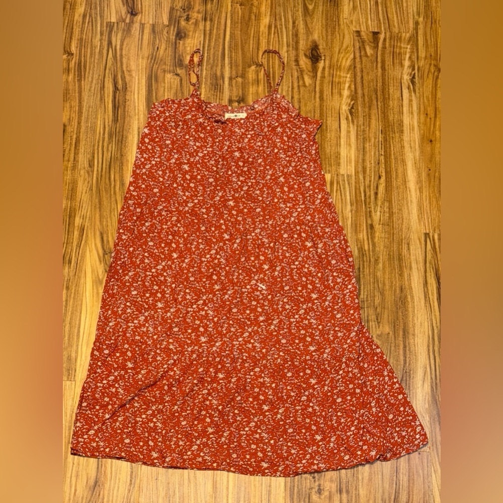 Natural Life womens small dress maxi Red orange white Floral flowy boho pockets